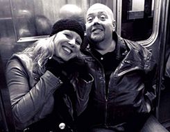 black and white photo of patricia garber and daniel hawthorne sitting on a train